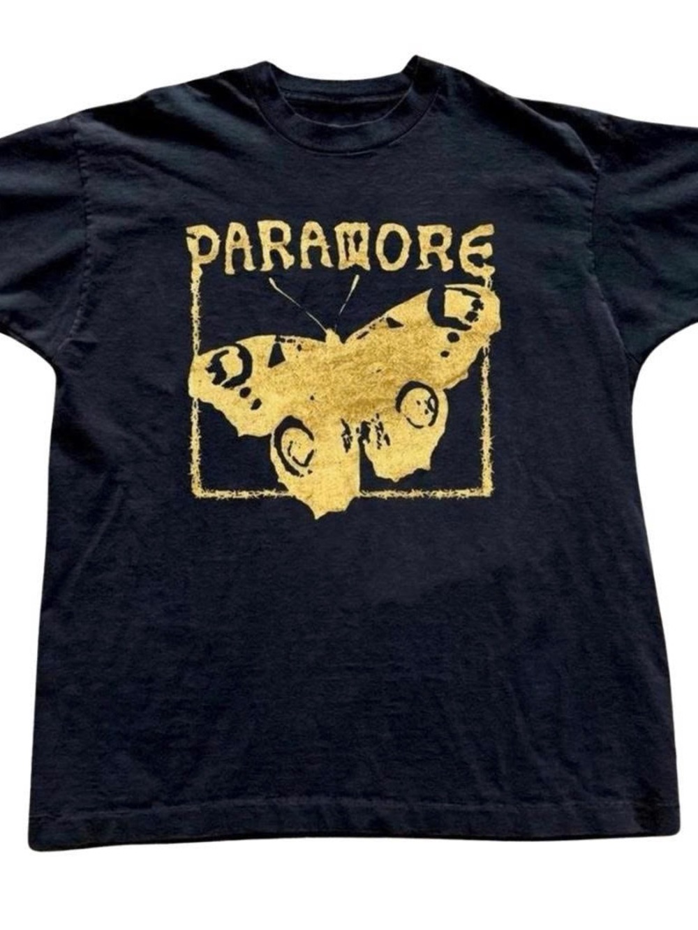 Black Graphic Tee with Gold Moth Print